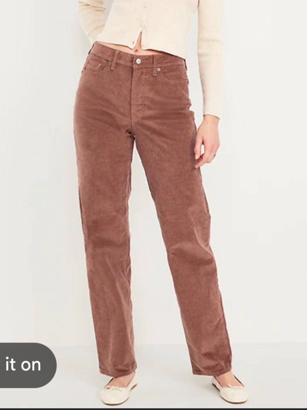 NWOT Old Navy High-Waisted OG Loose Straight Leg Corduroy Pants Pink Brown